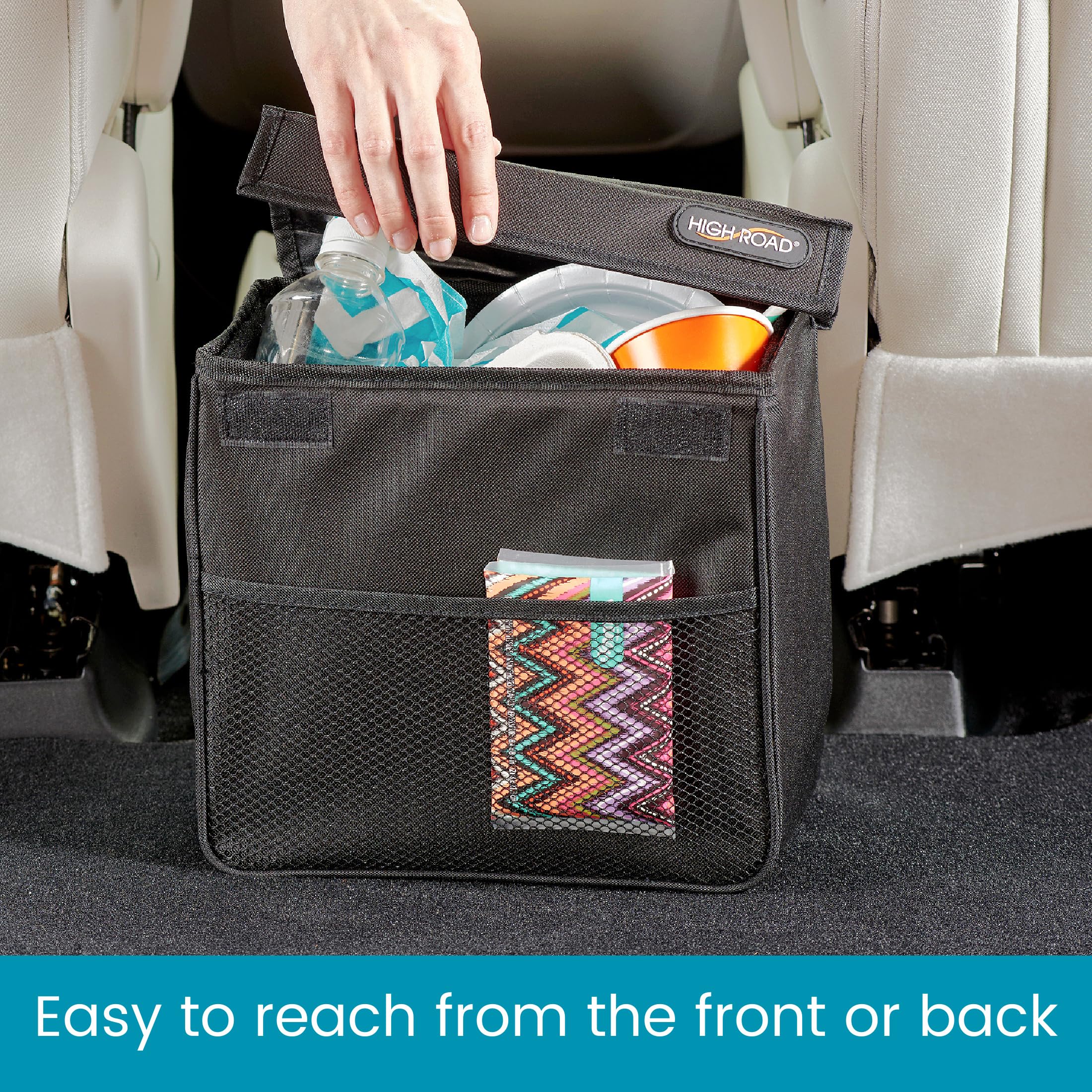 High Road TrashStand Weighted Car Trash Can with Lid and Removable Leakproof Liner - Universal Fit Behind Center Console in Back Seat - Holds 2 Gallons of Car Garbage - Image 3
