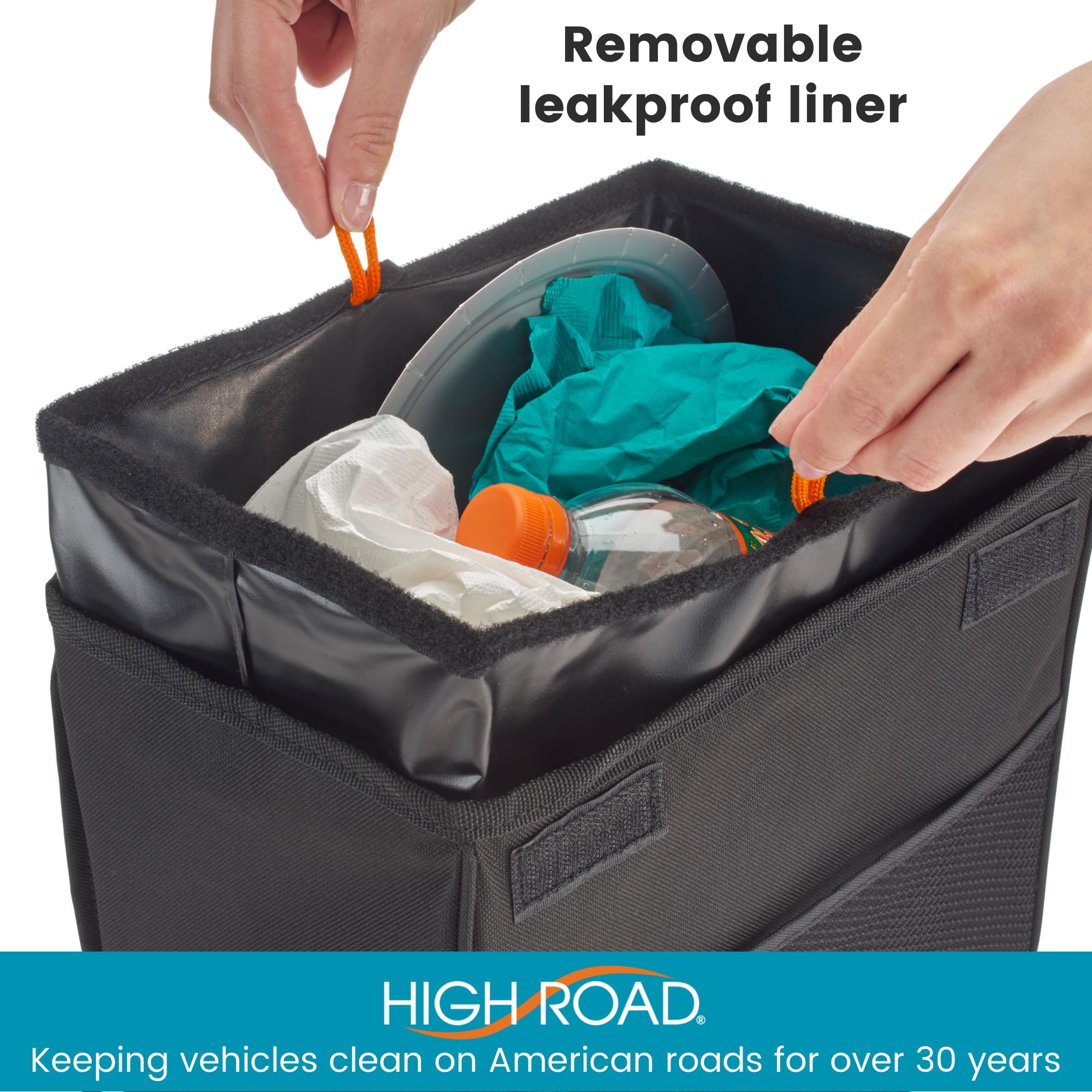 High Road TrashStand Weighted Car Trash Can with Lid and Removable Leakproof Liner - Universal Fit Behind Center Console in Back Seat - Holds 2 Gallons of Car Garbage - Image 4