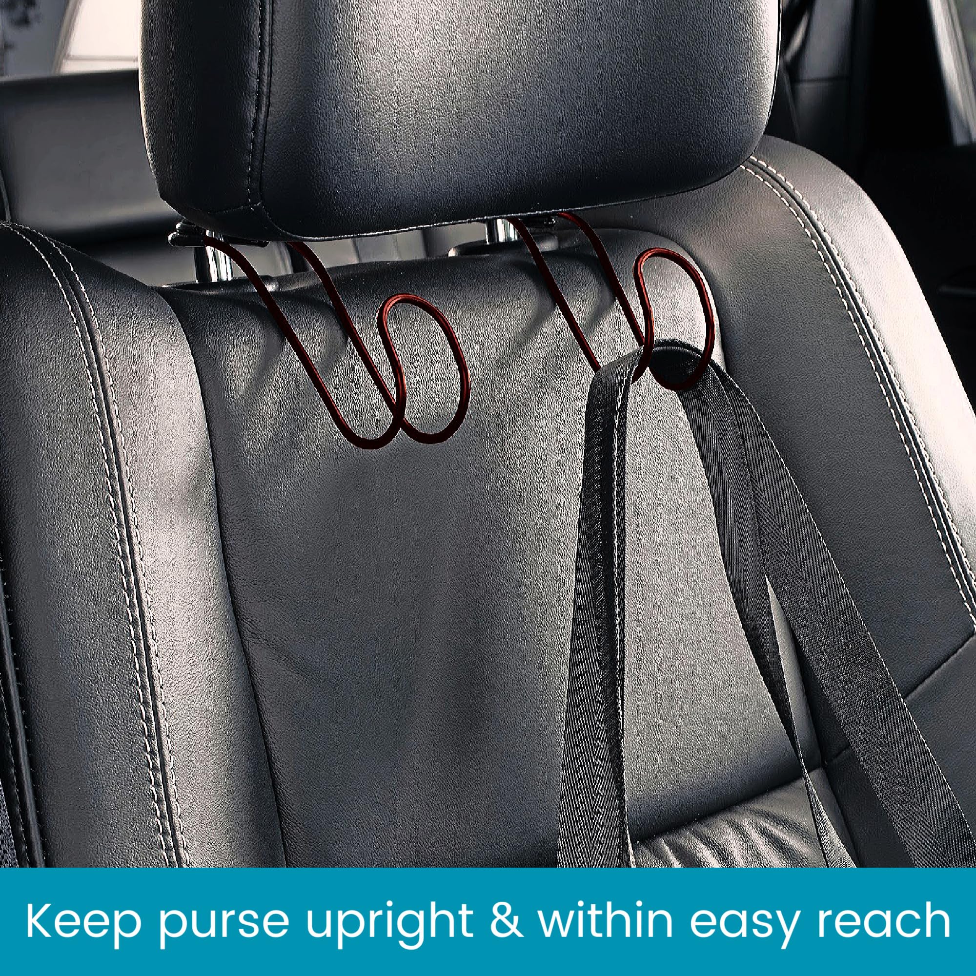 High Road Unbreakable Car Bag Hooks - Large Car Seat Hooks for Purse, Backpack, Coats, Hats and Heavy Bags up to 40 lbs - Secure Attachment Fits All Headrest Posts, 2 Pack - Image 3