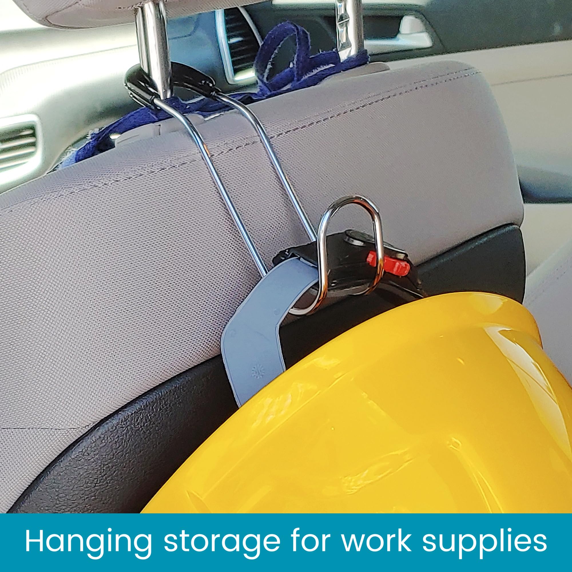 High Road Unbreakable Car Bag Hooks - Large Car Seat Hooks for Purse, Backpack, Coats, Hats and Heavy Bags up to 40 lbs - Secure Attachment Fits All Headrest Posts, 2 Pack - Image 4