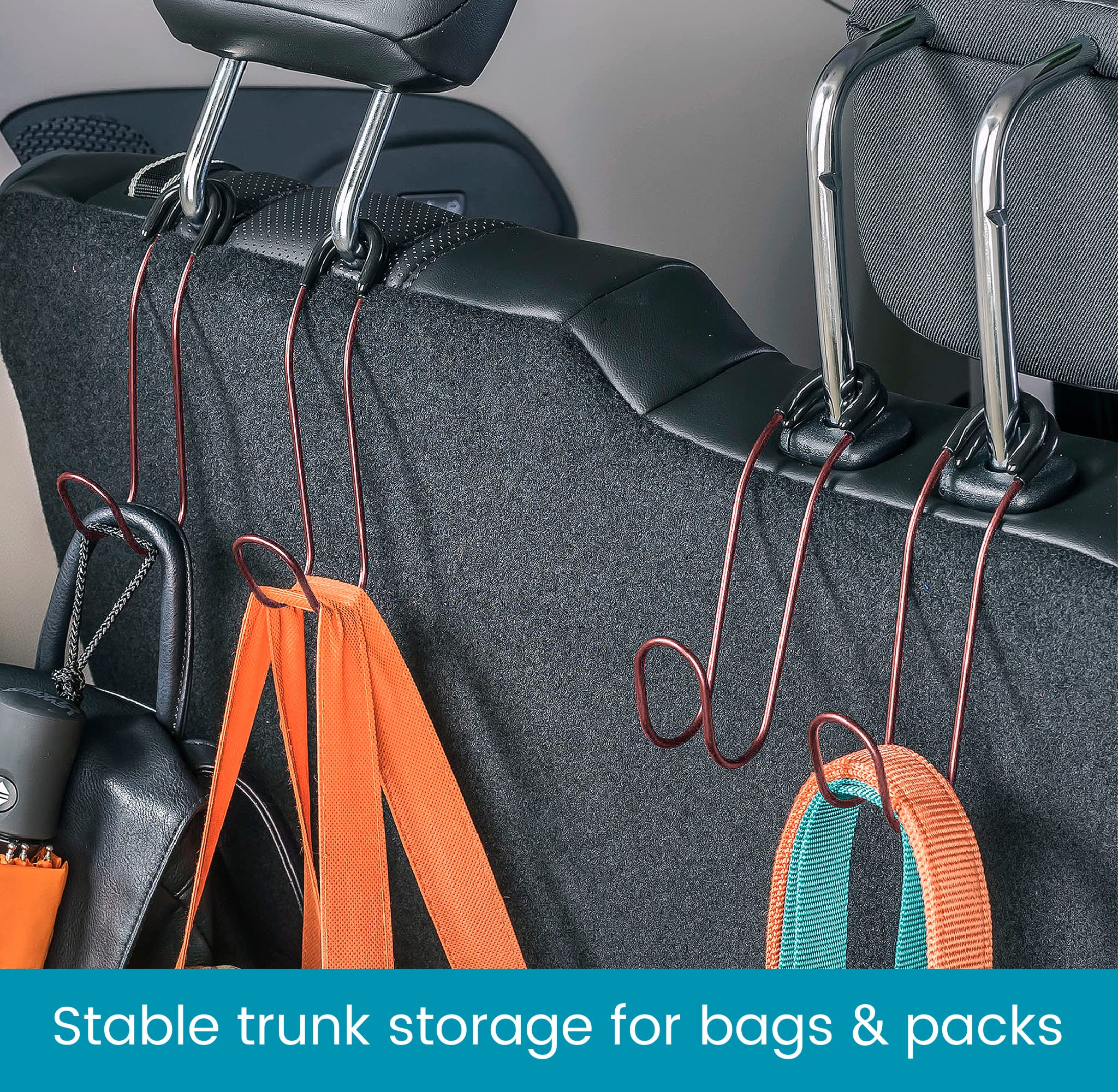 High Road Unbreakable Car Bag Hooks - Large Car Seat Hooks for Purse, Backpack, Coats, Hats and Heavy Bags up to 40 lbs - Secure Attachment Fits All Headrest Posts, 2 Pack - Image 5