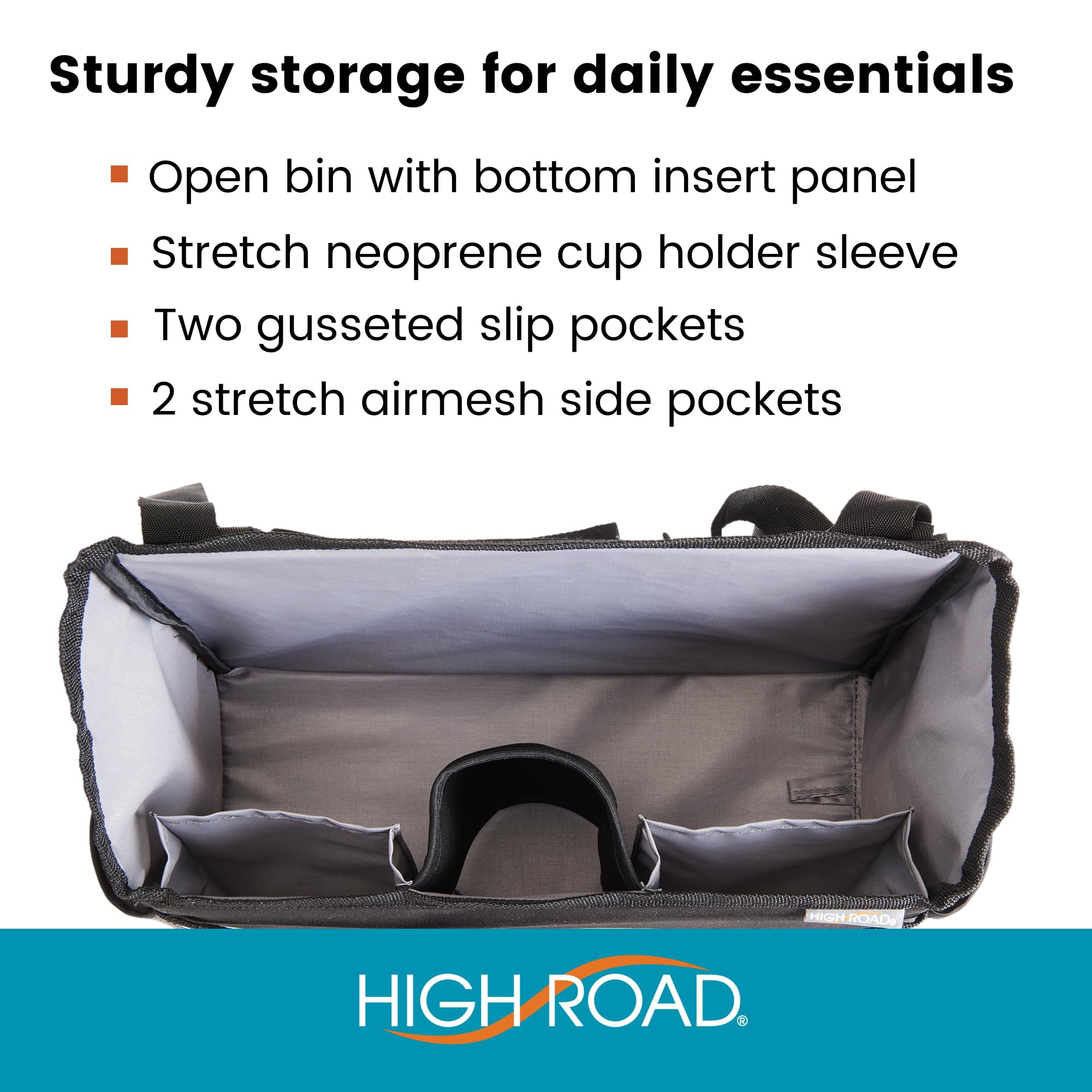 High Road Walker Bag with Clear Front Storage and Photo Pocket - Walker Basket for Folding Walker with Insulating Neoprene Cup Holder, 4 Storage Pockets and 5 Decorative Picture Inserts - Image 3