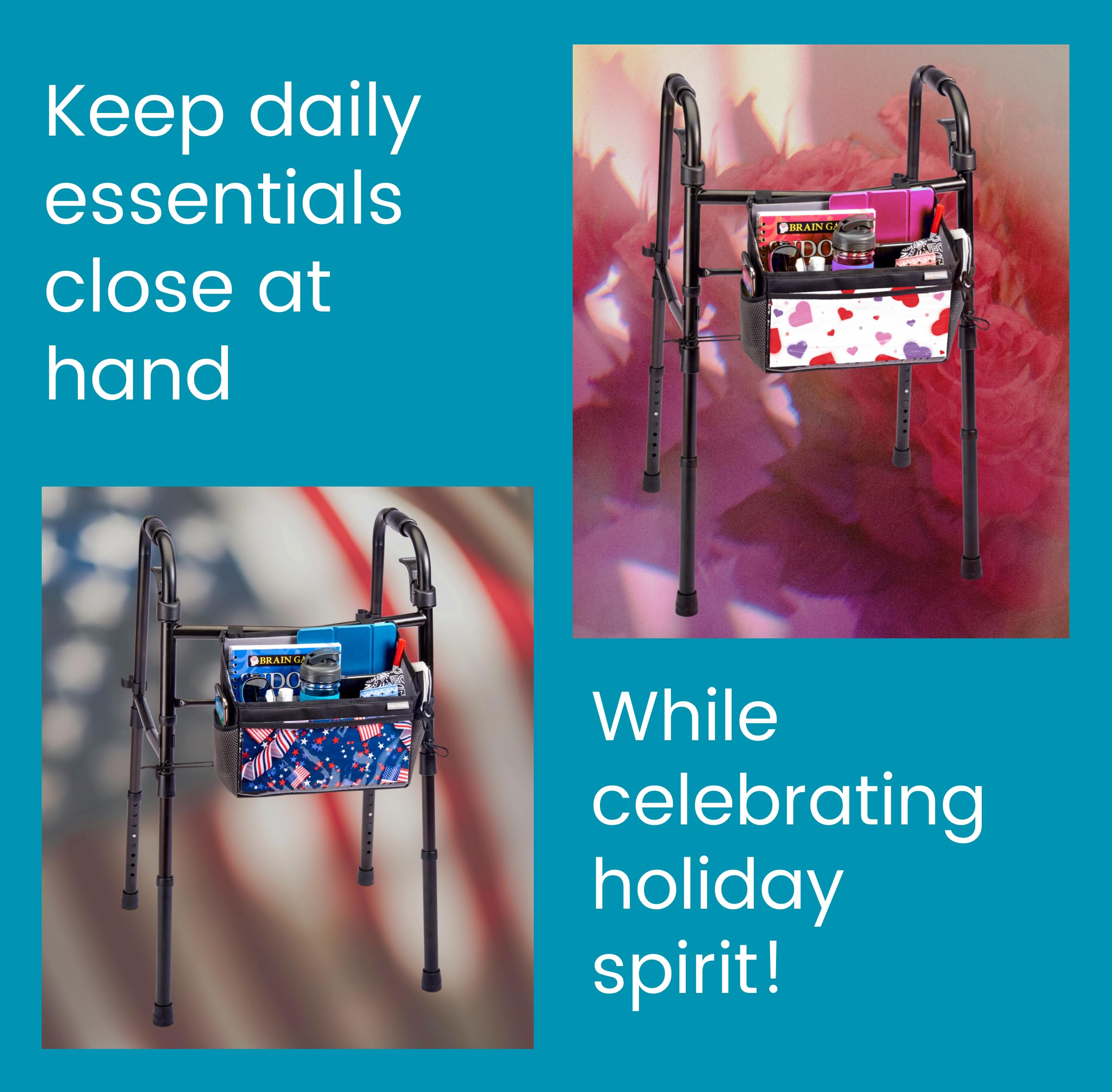 High Road Walker Bag with Clear Front Storage and Photo Pocket - Walker Basket for Folding Walker with Insulating Neoprene Cup Holder, 4 Storage Pockets and 5 Decorative Picture Inserts - Image 7