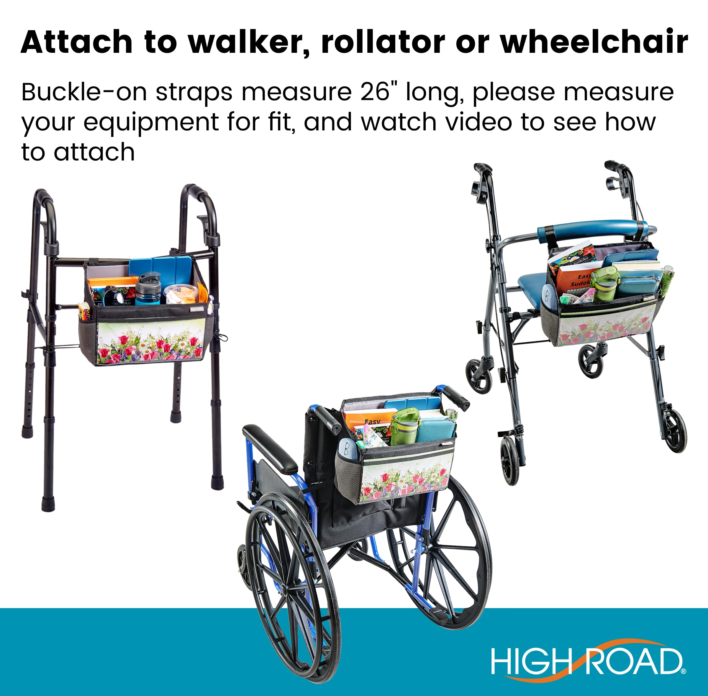 High Road Walker Bag with Clear Front Storage and Photo Pocket - Walker Basket for Folding Walker with Insulating Neoprene Cup Holder, 4 Storage Pockets and 5 Decorative Picture Inserts - Image 8