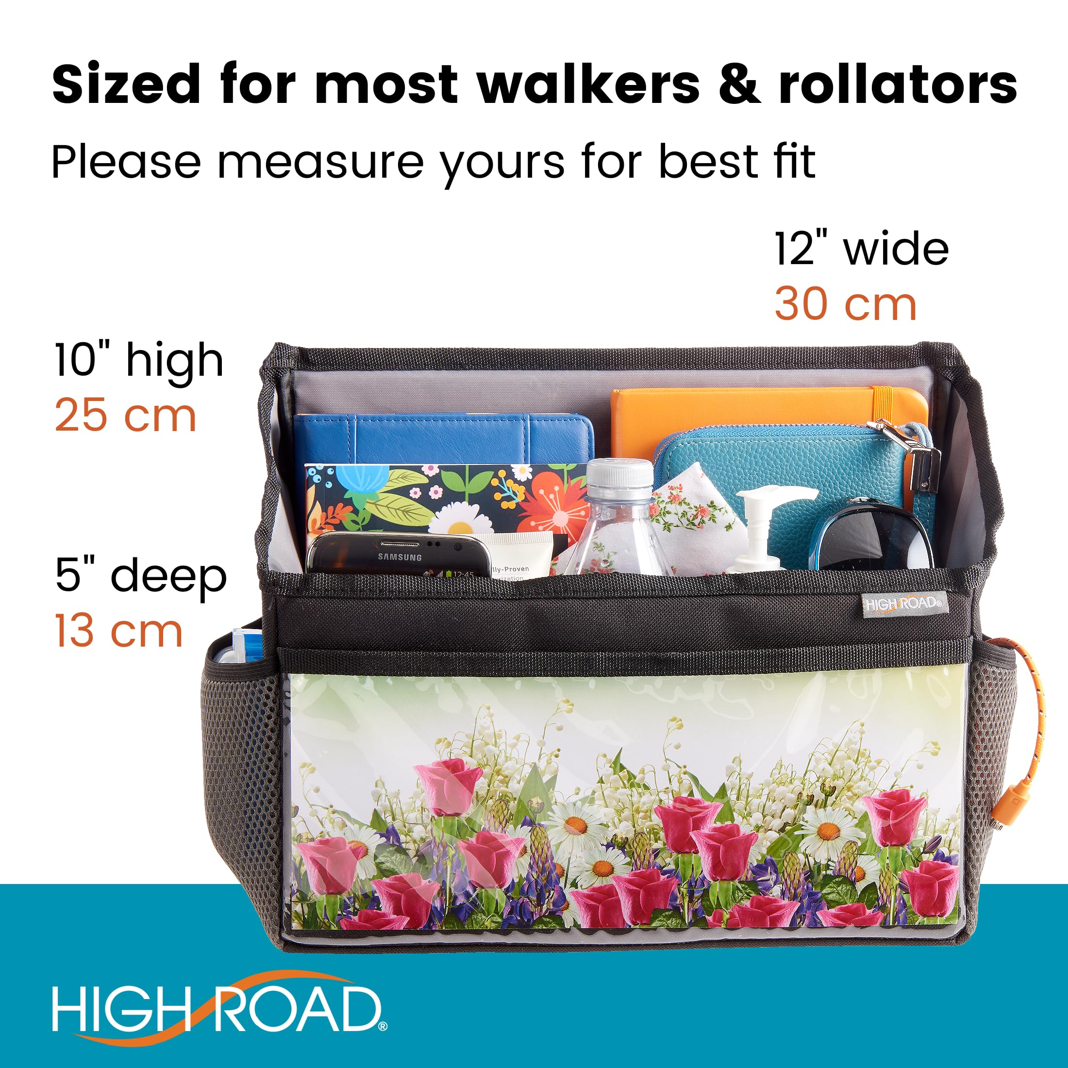 High Road Walker Bag with Clear Front Storage and Photo Pocket - Walker Basket for Folding Walker with Insulating Neoprene Cup Holder, 4 Storage Pockets and 5 Decorative Picture Inserts - Image 9